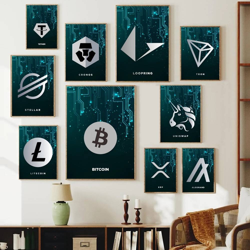 Tech Office Wall Decor - Póster con Símbolo de Criptomonedas Tech